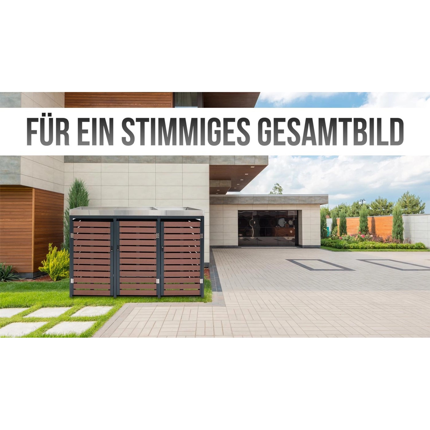 MCW 3er Mülltonnenbox K14 Anthrazit, Verkleidung mit Pflanzkasten für drei Tonnen.