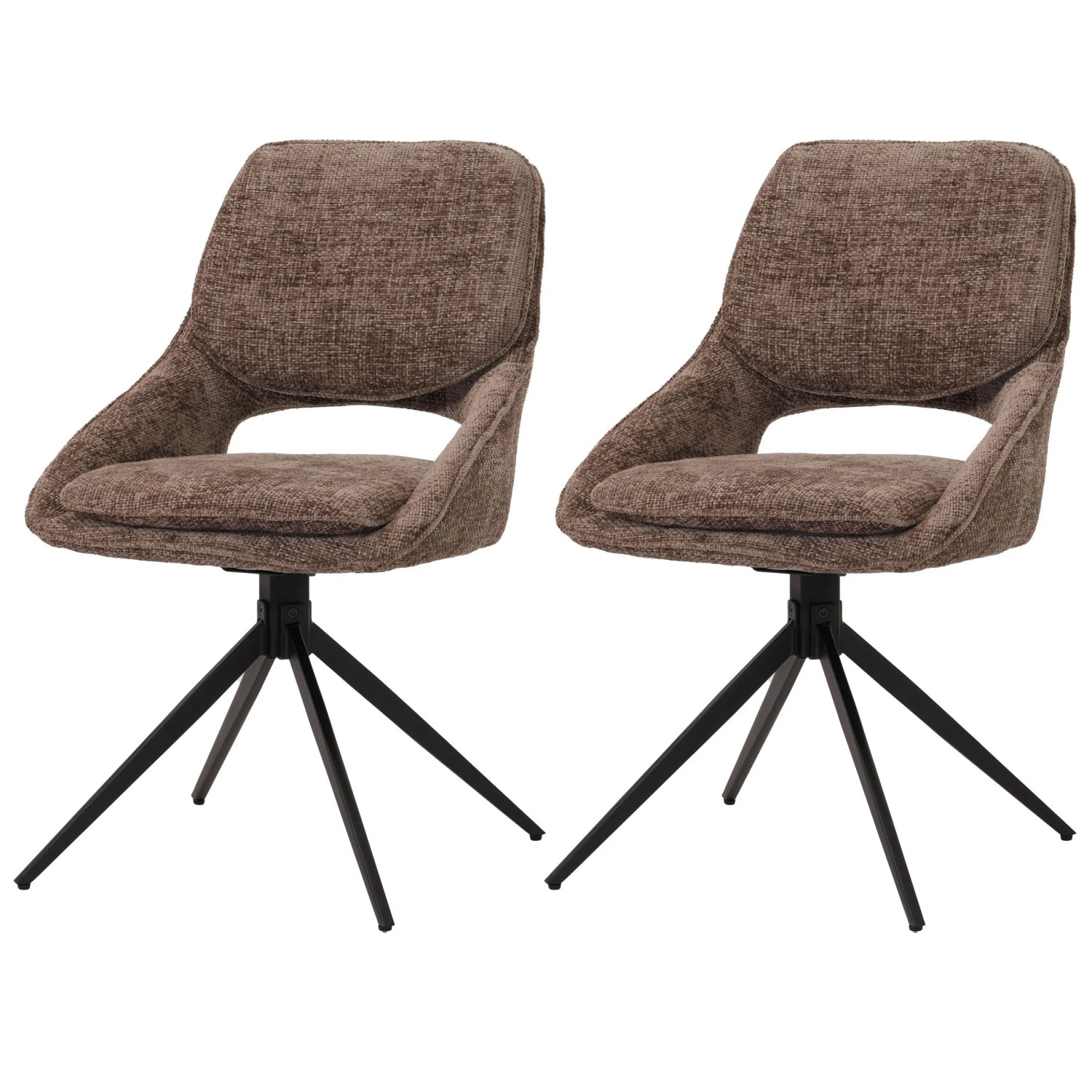 MCW Esszimmerstuhl N73 2er-Set Textil Chenille 490g/m² Braun