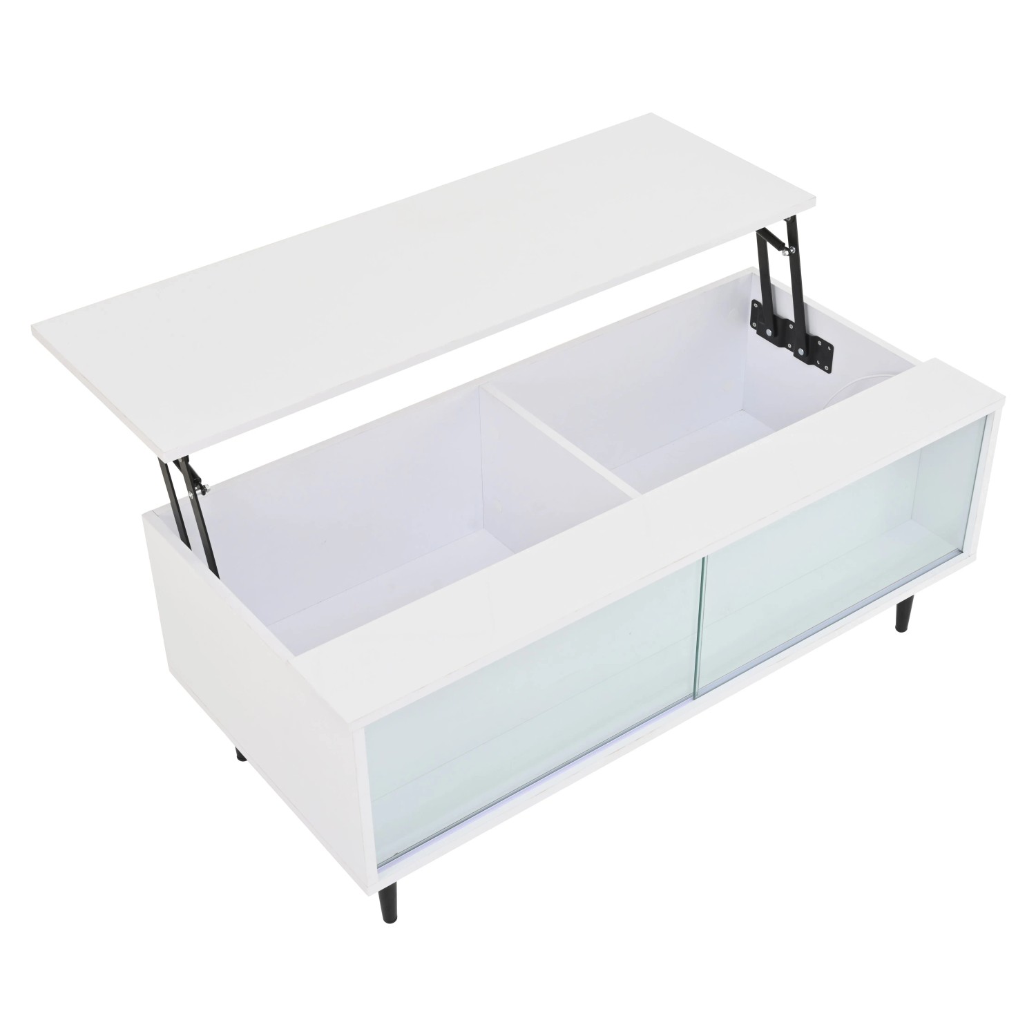 okwish Couchtisch mit Höhenverstell Stauraum LED Glas Beine 105x50x43cm Weiß
