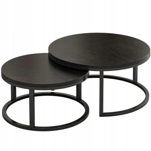 Rebiko Runder Couchtisch Set Mit 2 Schwarzen Tischen Moderner Loft Wohnzimmer