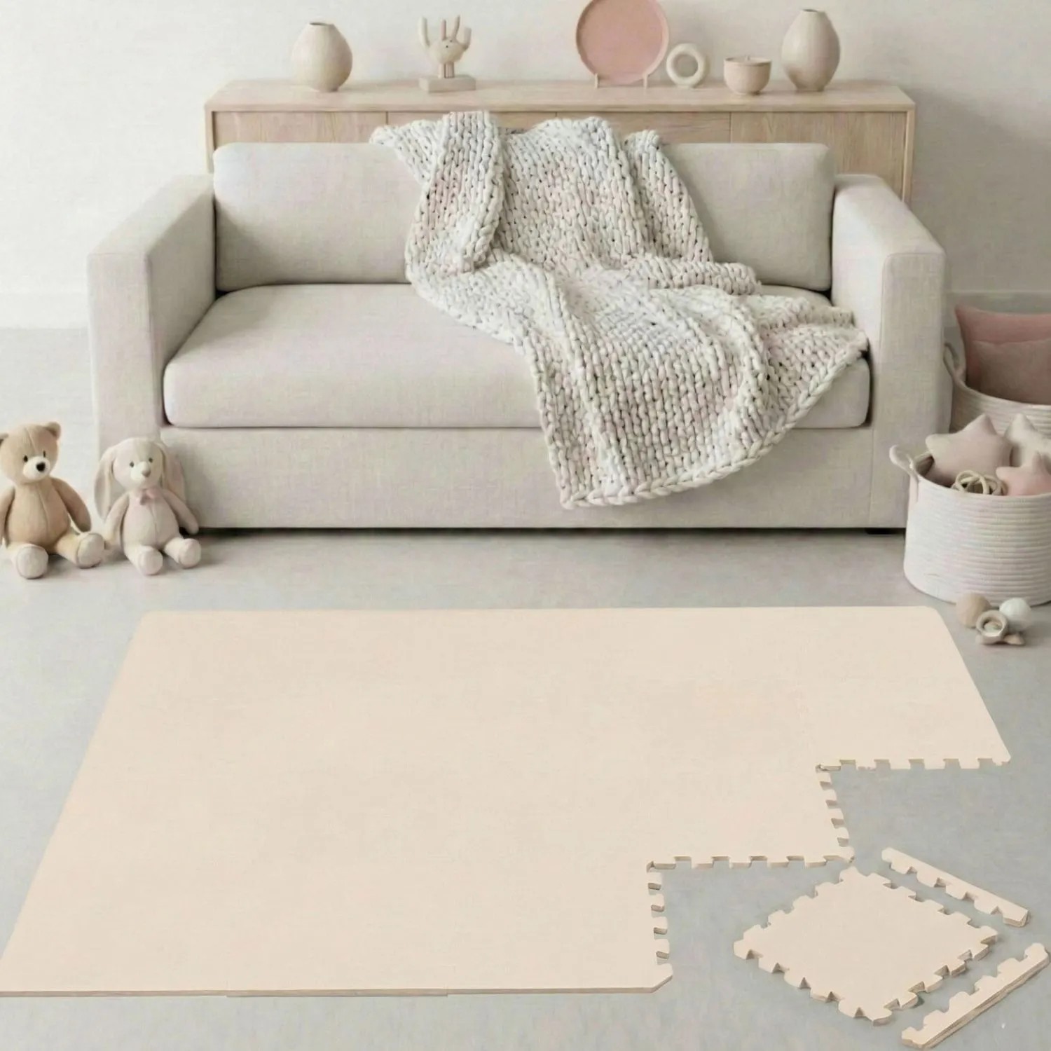 LittleTom Spiel- & Krabbelmatte Puzzlematte 18-teilig 30 x 30 cm Beige