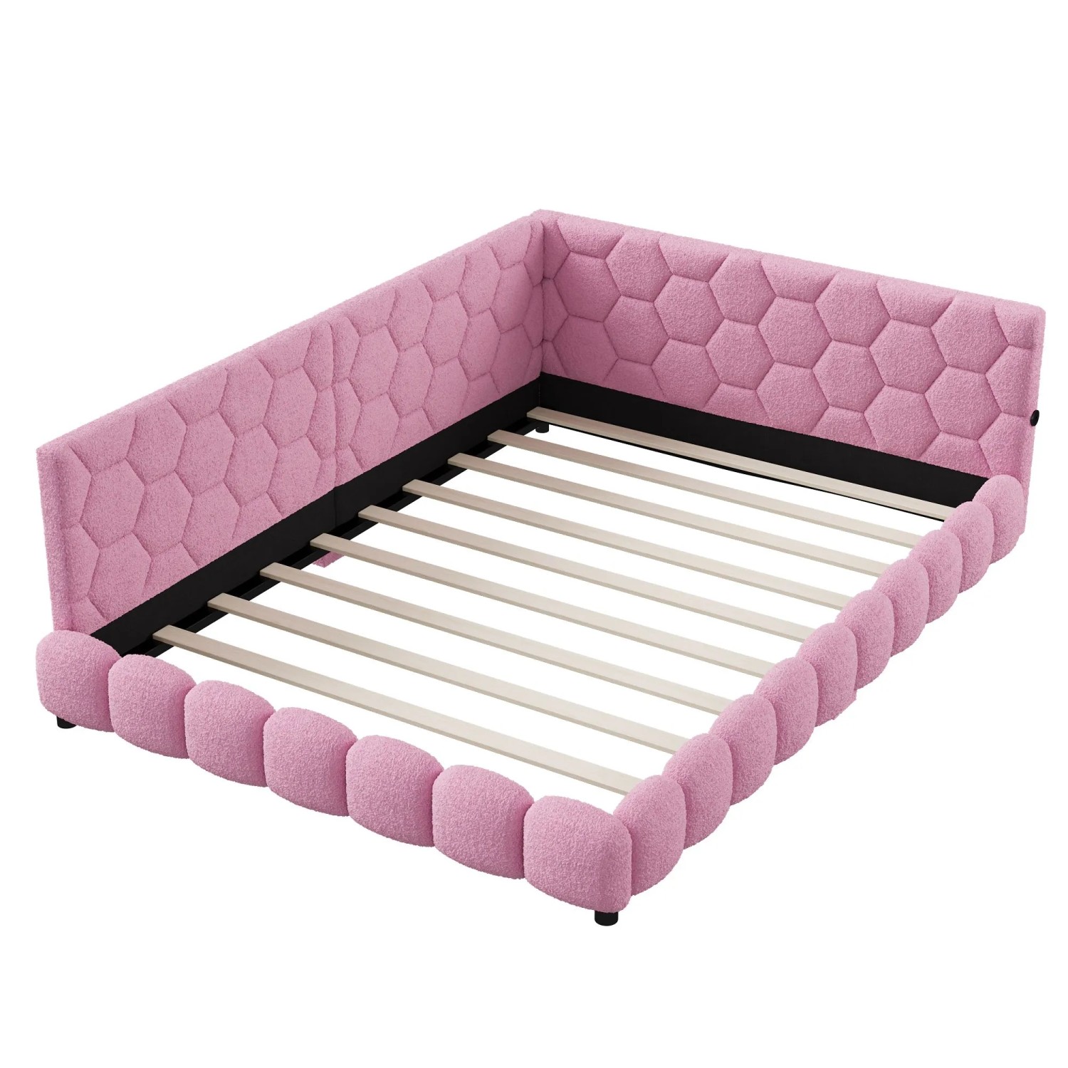 Pxloue Schlafsofa Polsterbett 140x200 cm Rosa mit LED 16 Farben&USB Lammwolle