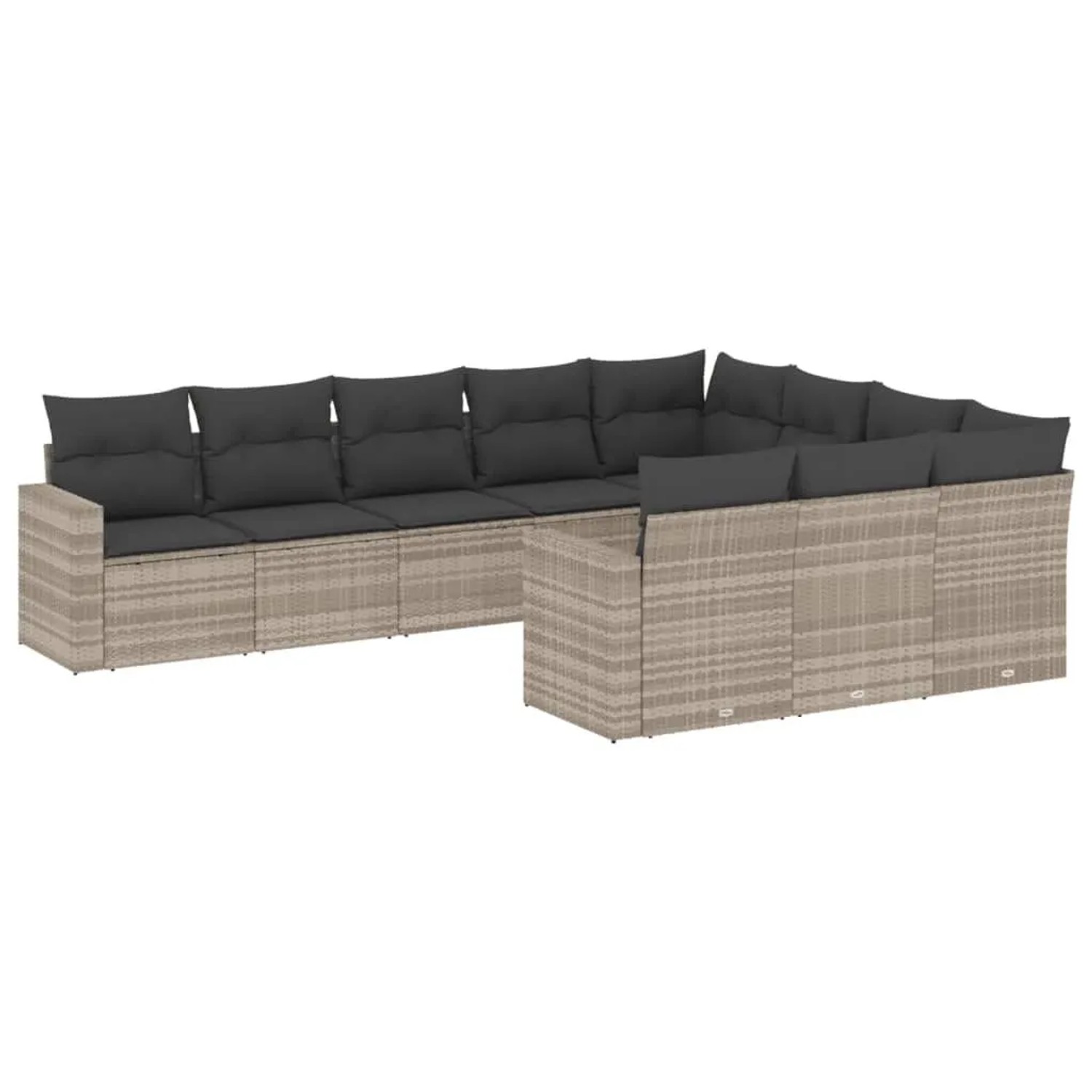 vidaXL 10-Tlg Garten-Sofagarnitur mit Kissen Hellgrau Poly Rattan 3251829