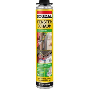 Soudal Fensterschaum B2 750ml Dose, gebrauchsfertiger PU-Schaum für Fenster- und Bauanschlussfugen.