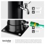 Detailaufnahme Solardusche: Wasserhahn, Schlauchanschluss und Standfuß.