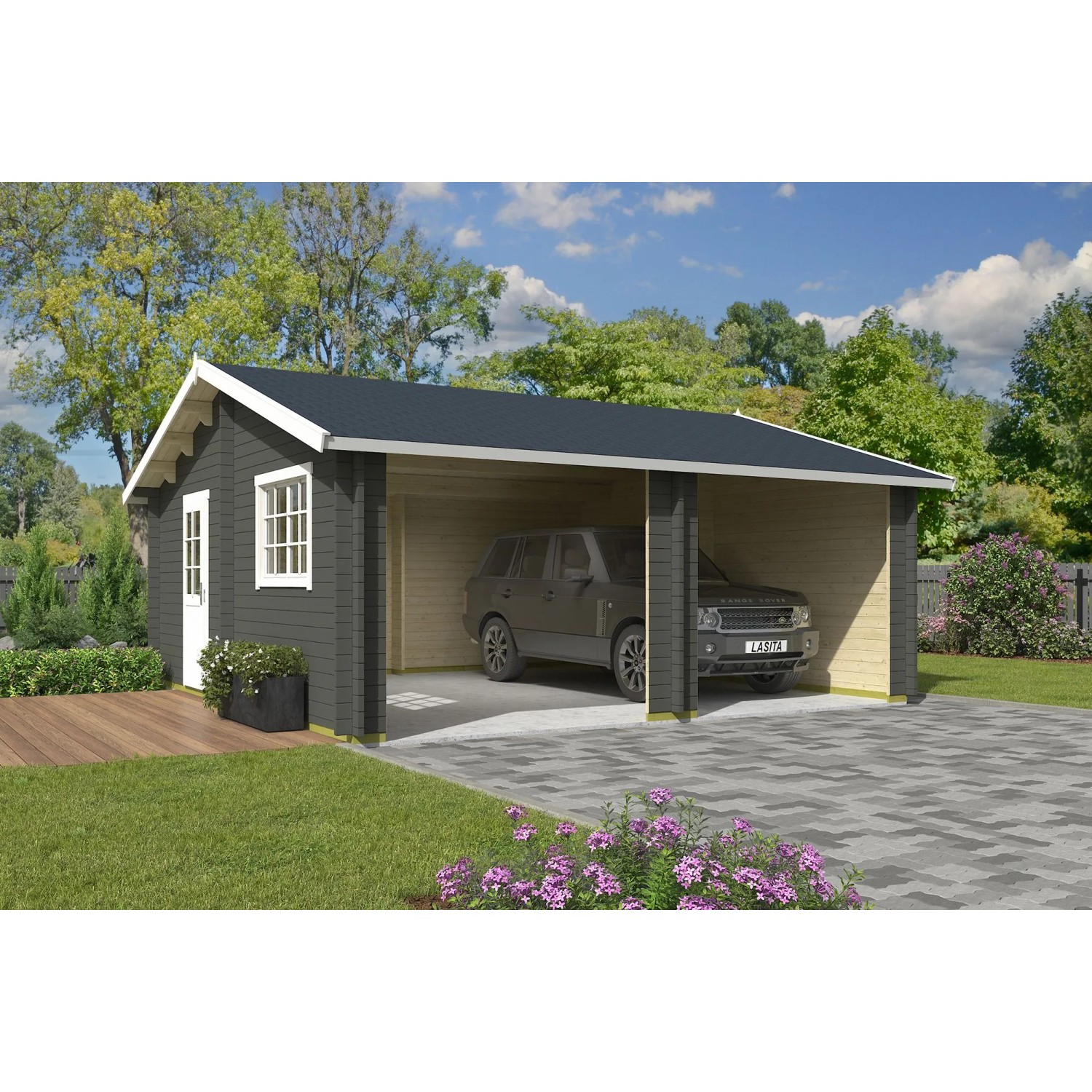 Lasita Garage Falkland ohne Tore 575 cm x 575 cm Grau-Grün