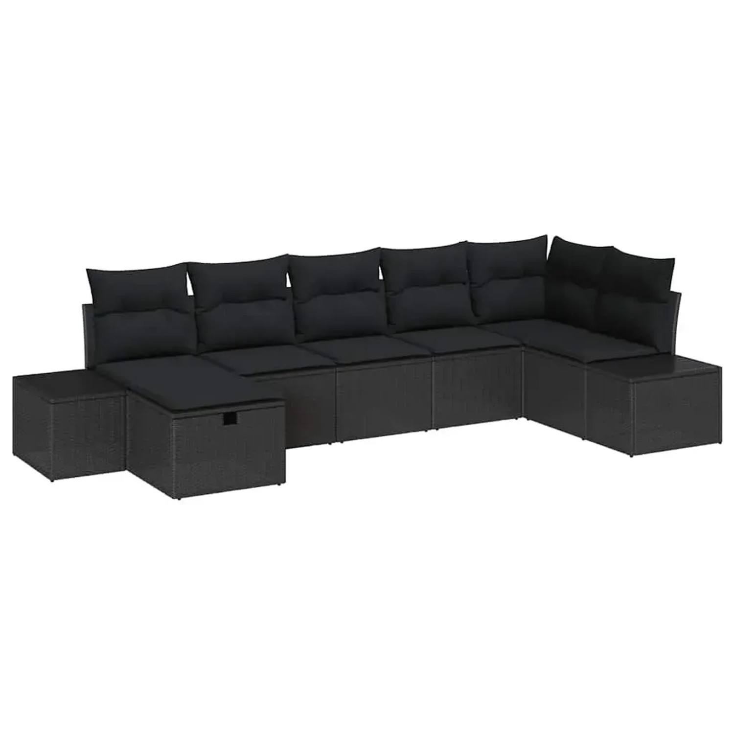 vidaXL Garten-Sofa-Set mit Kissen 7-Tlg Schwarz Poly Rattan 3359402
