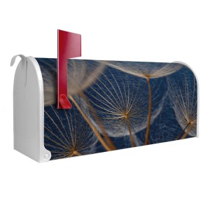 Weißer Banjado US Briefkasten mit Motiv Verblüht und roter Fahne, Stahl pulverbeschichtet.