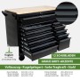 TRUTZHOLM Werkstattwagen Star XL, schwarz/anthrazit, mit Hartholz-Arbeitsplatte und 12 offenen Schubladen mit Werkzeugeinlagen. Stahl, rollbar.