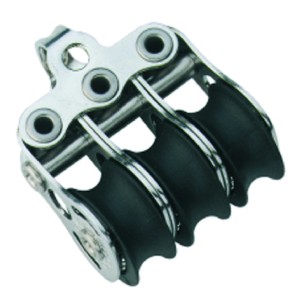 Seilflechter Micro XS Block mit 3 Rollen und Kugellager, Edelstahl-Beschlag.