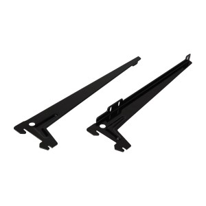 Zwei schwarze Einloch-Winkelträger, 28 cm, für Regalböden und Möbelbau.