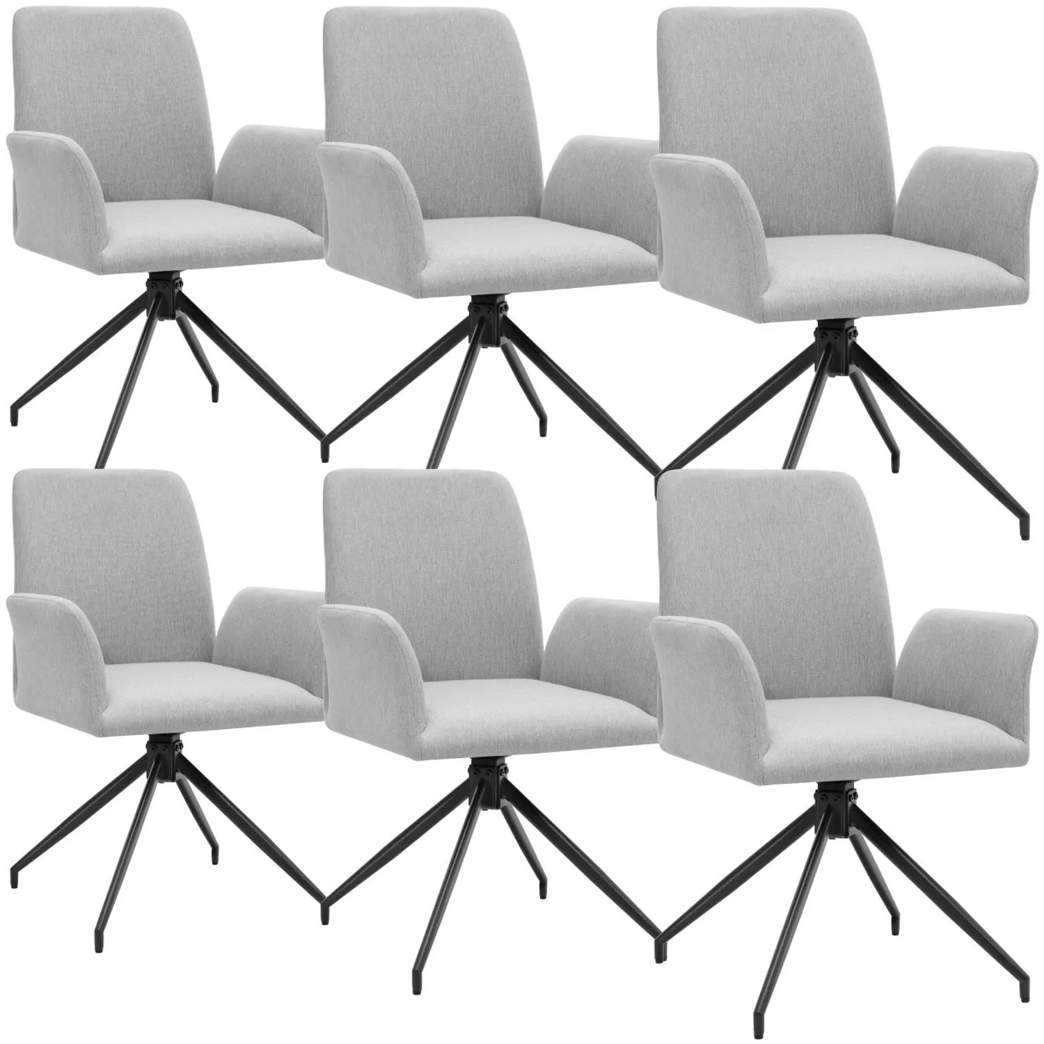 Tectake Drehbarer Armlehnstuhl Daya Robuster Webstoff Gepolstert 360° Drehbar Höhenverstellbare Kunststofffüße 6Er Set 58 X 55 50 X 87 Cm Hellgrau