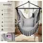Grauer Tectake Hängesessel Malika mit Kissen, Bücherfach und Flaschenhalter. Ideal für Indoor & Outdoor.