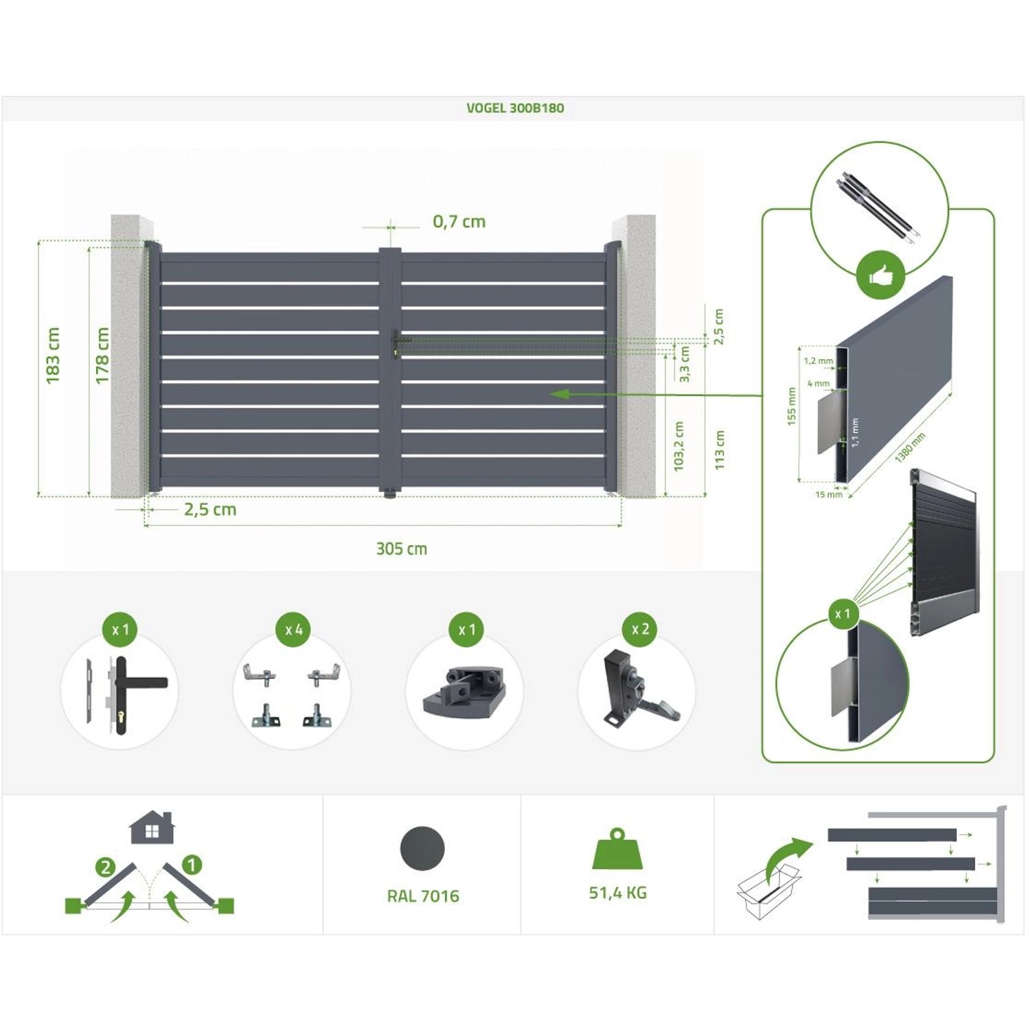 Casanoov Flügeltor elektrisch, 3m breit, Vogel Design, mit Drehtorantrieb und Zubehör.