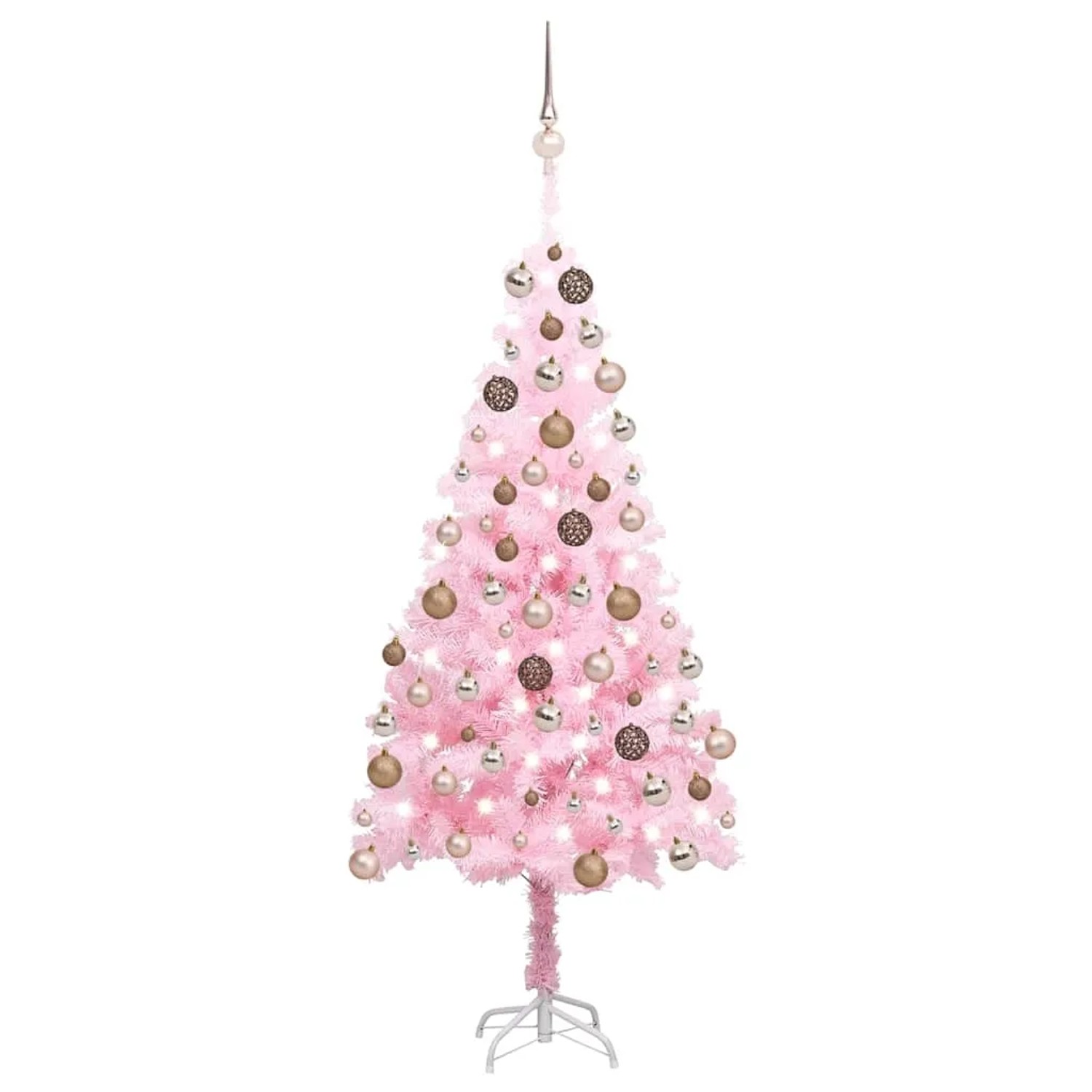 vidaXL Künstlicher Weihnachtsbaum mit Beleuchtung & Kugeln Rosa 120cm 3077583