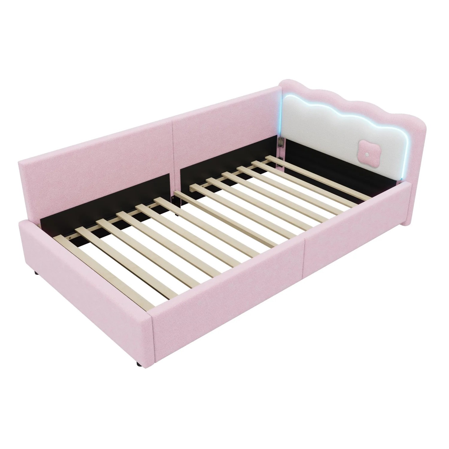 Merax Tagesbett 90x200 cm Mit LED Vliesimitat Rosa