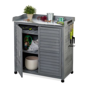 Relaxdays Pflanztisch Tannenholz Grau mit Unterschrank 92 cm x 90 cm x 45 cm 15,7 kg