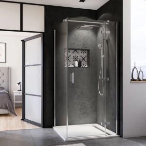 Breuer Drehtür mit Seitenwand Panorama, Chrom/Klarglas, 90 cm, für moderne Dusche.