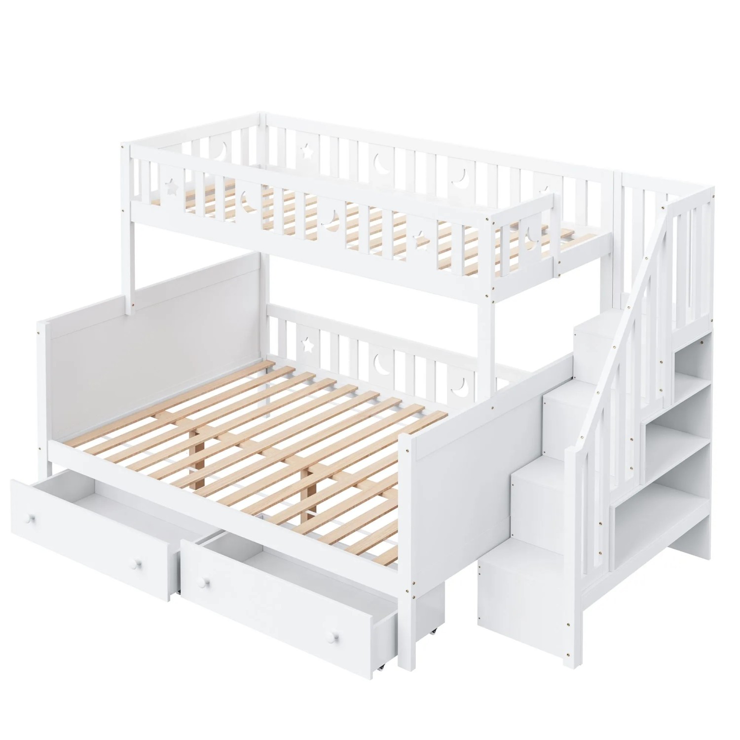 okwish Etagenbett 90x200cm mit Sicherheitstreppe Schubladen Kinderzimmer Weiß ohne Matratze