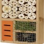 T&J Insektenhaus Labo-3D aus Holz mit Füllmaterialien wie Kiefernzapfen, Weide und Ziegelsteinen.