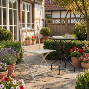 DELUKE Gartenstuhl FINN 40x40x95cm Metall Antik-Weiß Klappstuhl Garten Outdoor-Stuhl