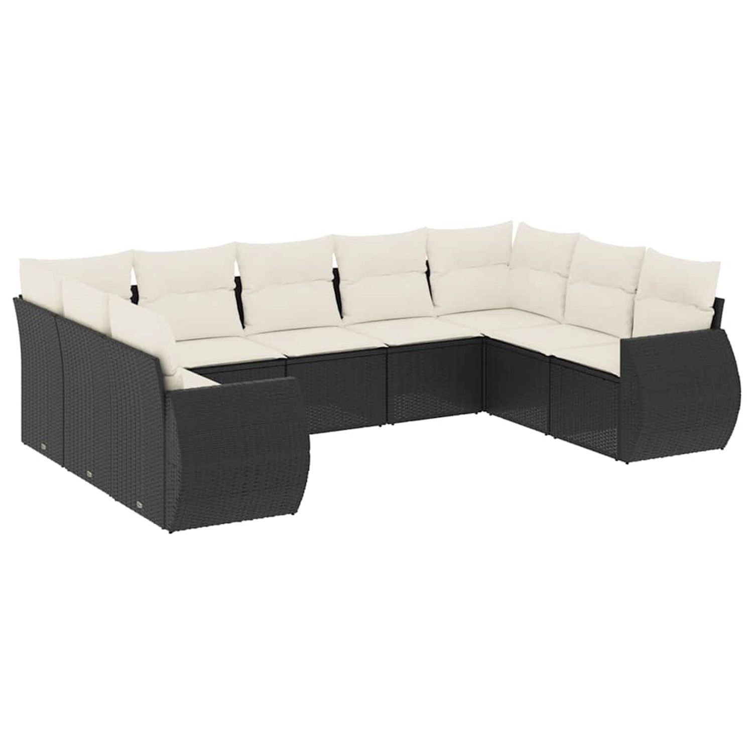 vidaXL 9-Tlg Garten-Sofagarnitur mit Kissen Schwarz Poly Rattan 3254133