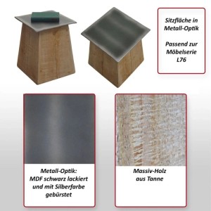 MCW Hocker L76 aus Tannenholz mit Metall-Optik Sitzfläche. Industrie-Design Sitzgelegenheit oder Ablage.