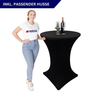 Chefgastro Stehtisch Mit Hussen Klappbar Rund Rund Hxø 110X80Cm Bistrotisch Stahl MDF-Platte Mit Edelstahlbeschichtung Schwarz Wetterfest Gartentisch