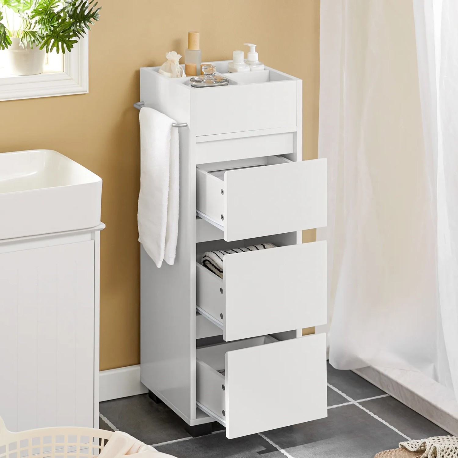 SoBuy Badschrank schmal BZR29-W Weiß 3 Schubladen 33 x 90 x 30 cm kaufen bei OBI