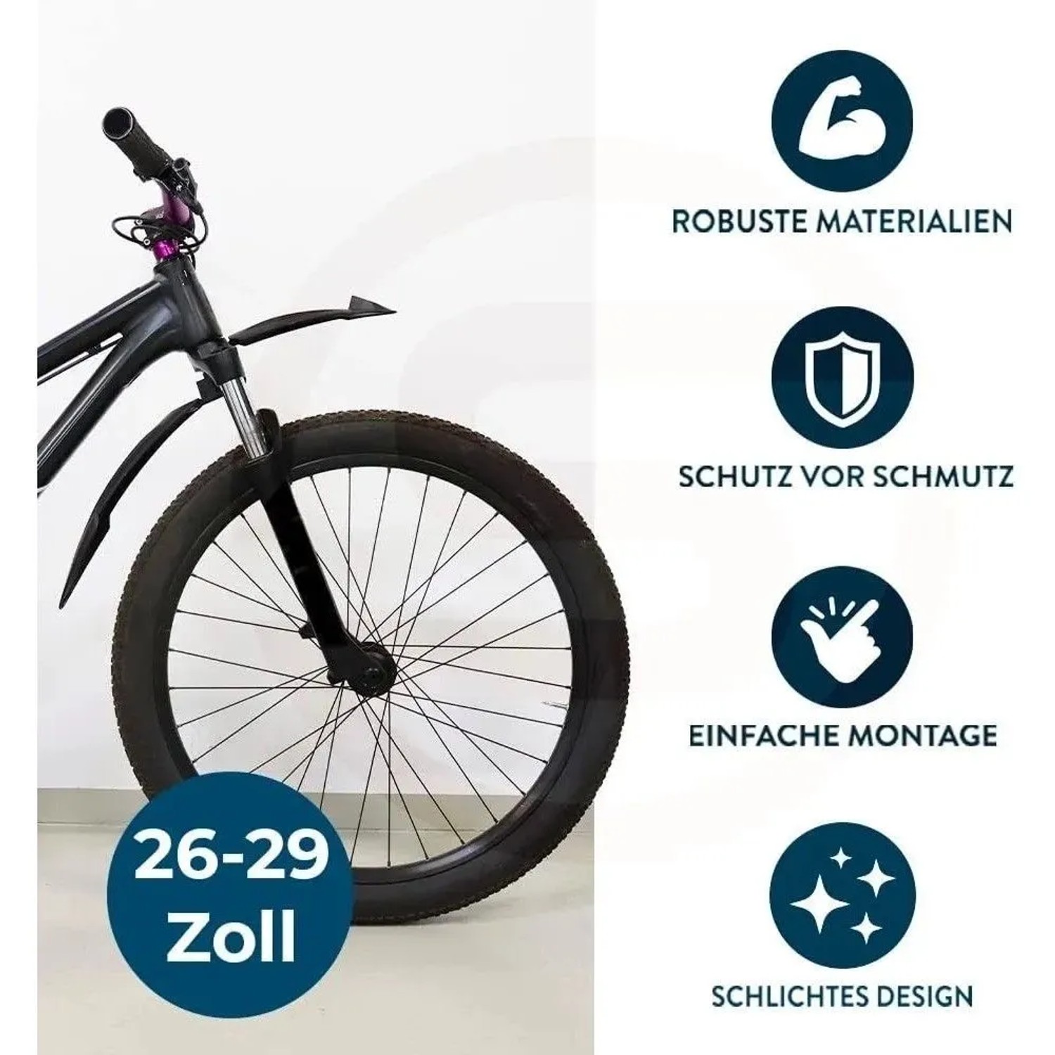 Sportisfaction Schutzblech Set für 26-29 Zoll Fahrräder, geeignet für MTB, Fully und E-Bike.