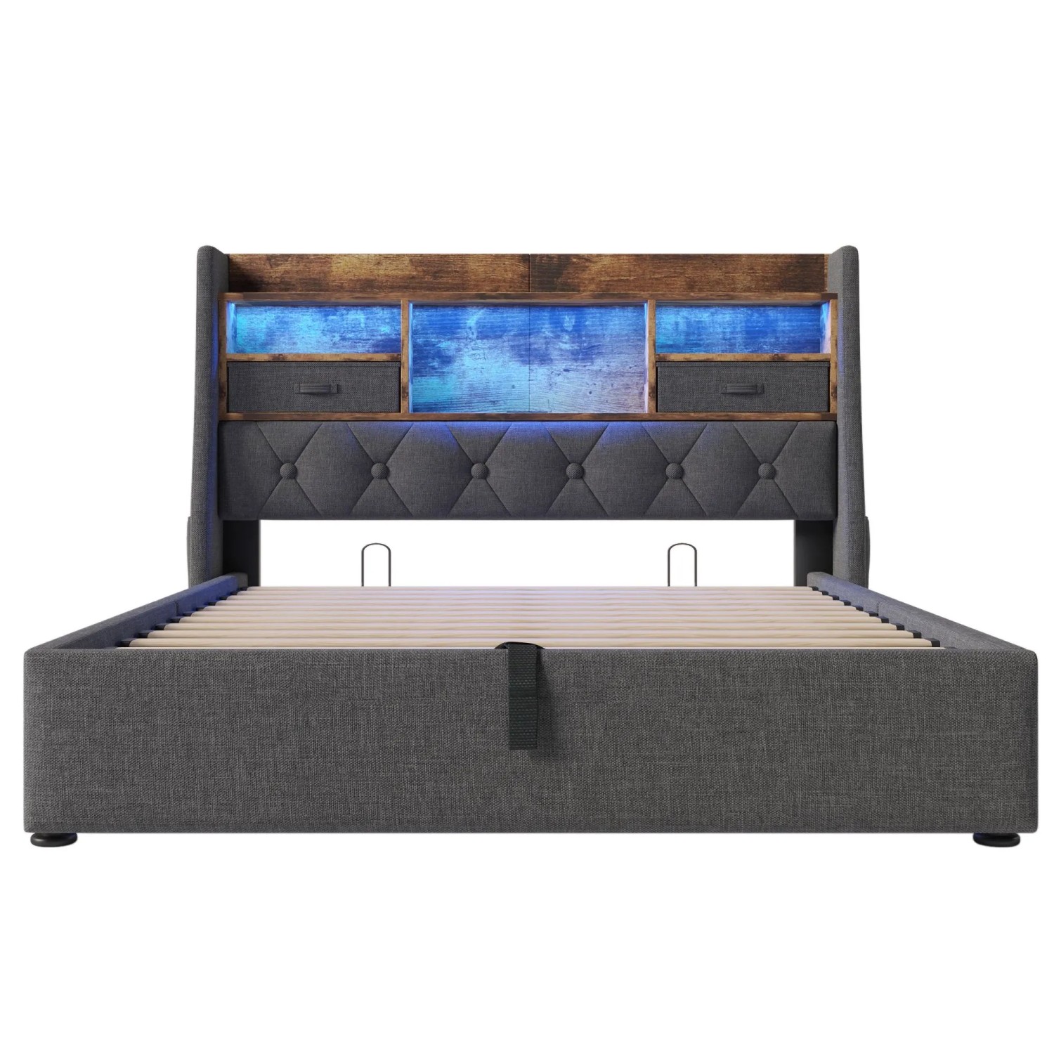 okwish Polsterbett 140x200cm mit LED Kopfteil Kinderzimmer Grau ohne Matratze