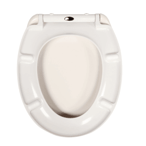 Weißer Sinobath Duroplast WC-Sitz mit Absenk-Automatik. Robuster Toilettensitz für einfache Installation und Reinigung.