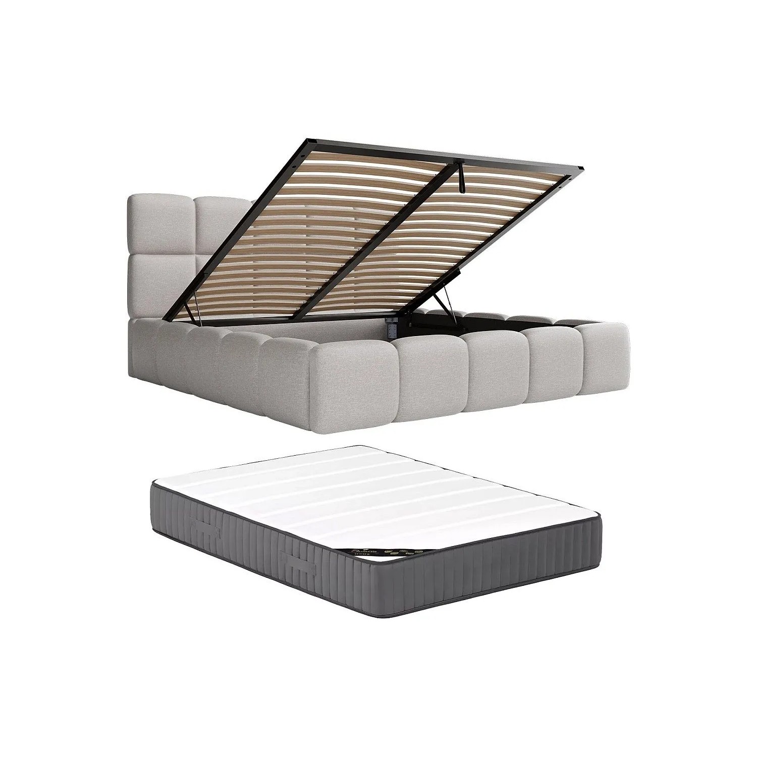 Vente-unique Bett Mit Bettkasten Damado Hellgrau 210 cm