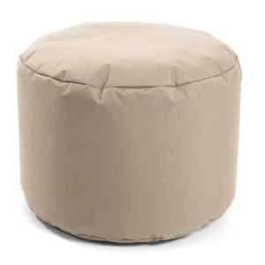 Beiger Outdoor Pouf/Hocker von mokebo: runder Sitzpouf mit EPS-Füllung für Garten & Terrasse.