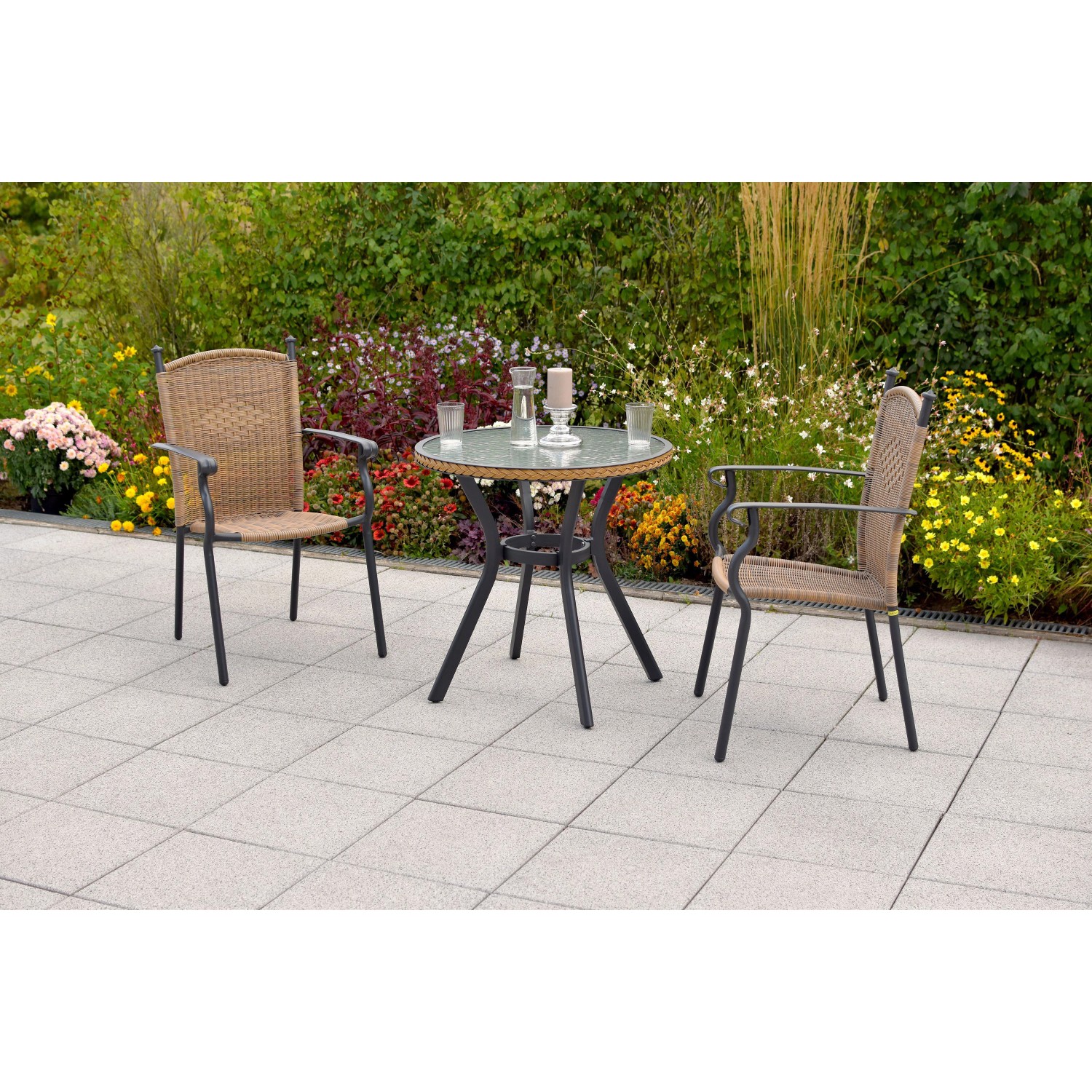 Merxx Roma Gartenmöbel-Set 3-tlg. Gartentisch Rund Ø 70 cm Natur günstig online kaufen