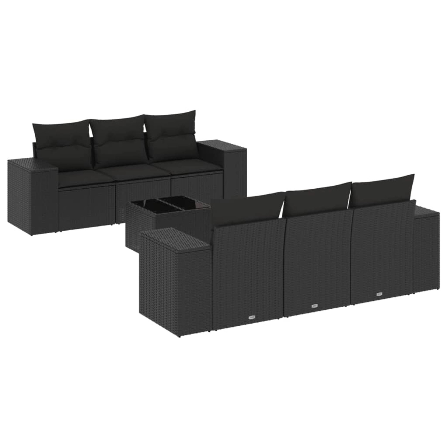 vidaXL 7-Tlg Garten-Sofagarnitur mit Kissen Schwarz Poly Rattan 3254642 günstig online kaufen
