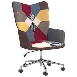 vidaXL Relaxsessel Patchwork, mehrfarbiger Stoffbezug, höhenverstellbar, drehbar auf Rollen, Stahlgestell.