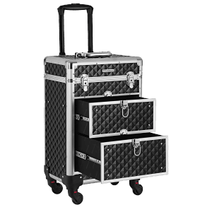 Schwarzer Songmics Kosmetikkoffer Graice mit Rollen und Aufklappsystem, 34x24x56 cm.