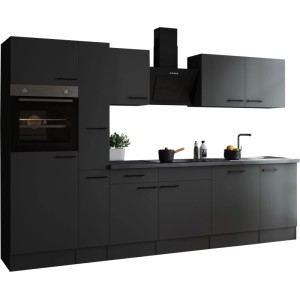 Moderne Respekta Küchenzeile Oliver, 310 cm, Grau Matt, mit Elektrogeräten und Spüle.