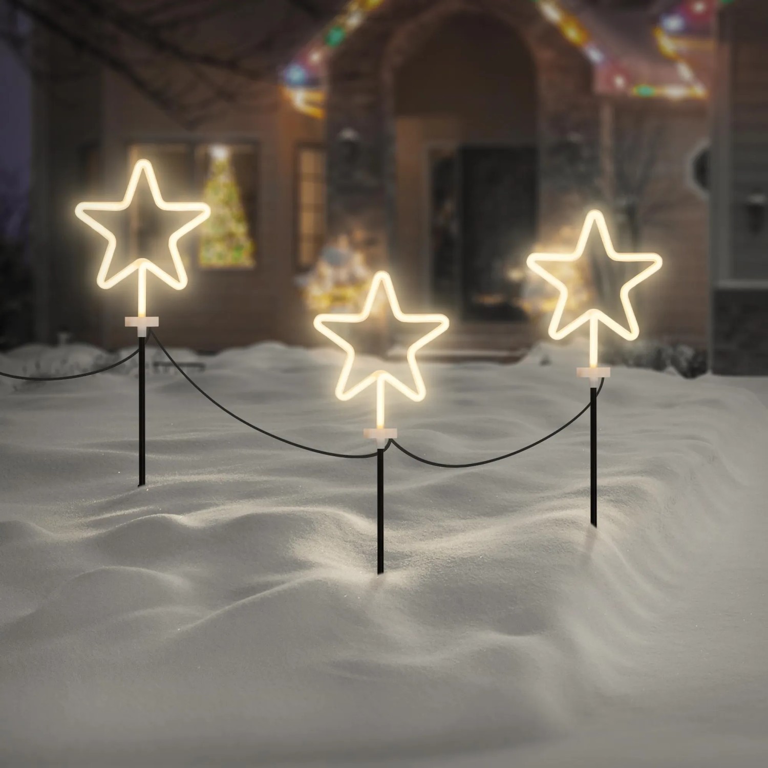 3er Set leuchtende Gartenstecker Sterne, Weihnachtsdeko für Außen.