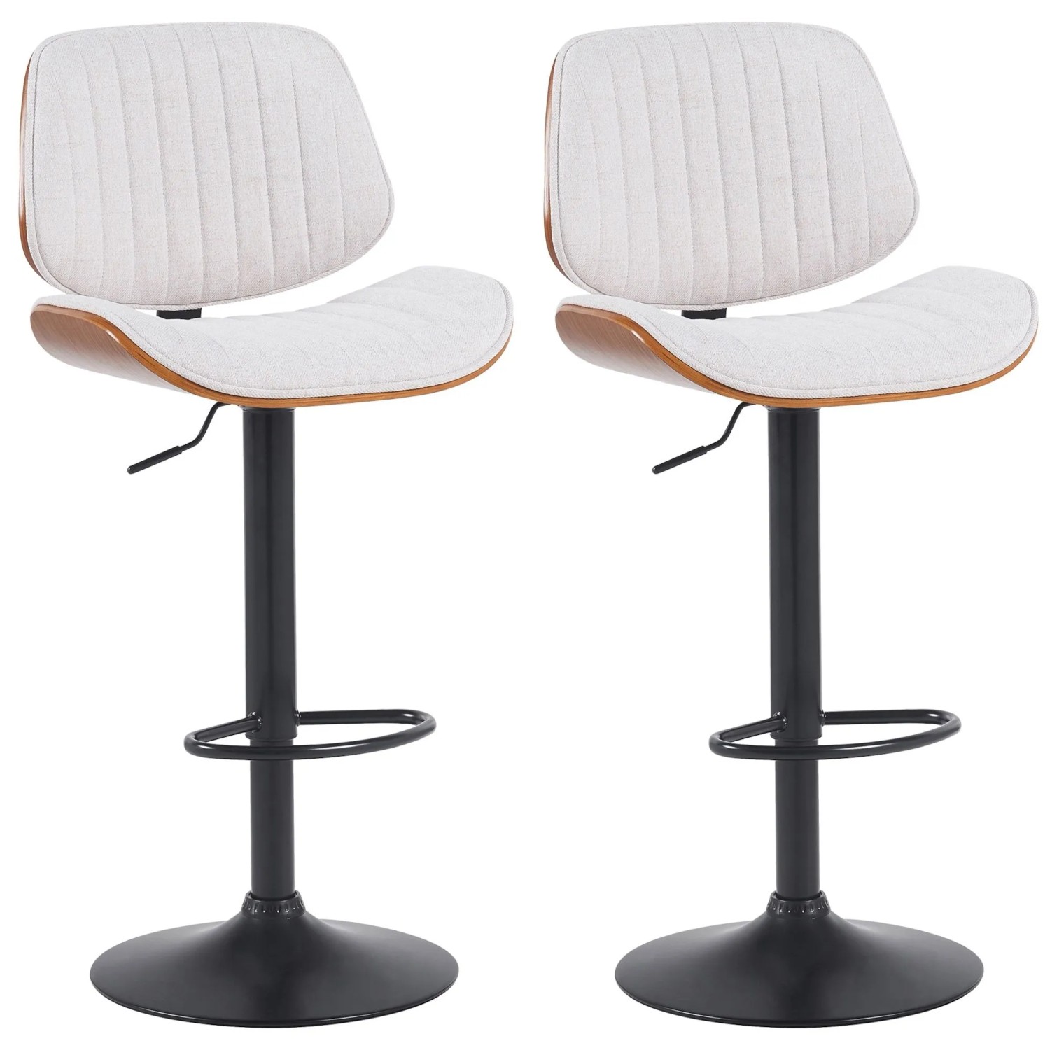 DELUKE 2er Set Barhocker LOSAN Stoff Walnuss/creme 50x50x94cm Beige Dunkelbraun Schwarz Barstuhl Höhenverstellbar Mit Le...