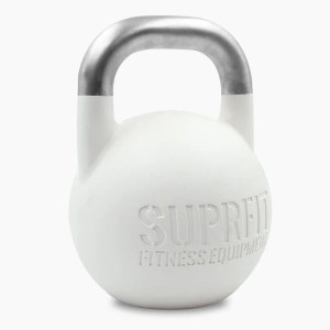 Weiße Suprfit Pro Competition Kettlebell 40 kg mit silbernem Edelstahlgriff für Sport & Fitness Training.