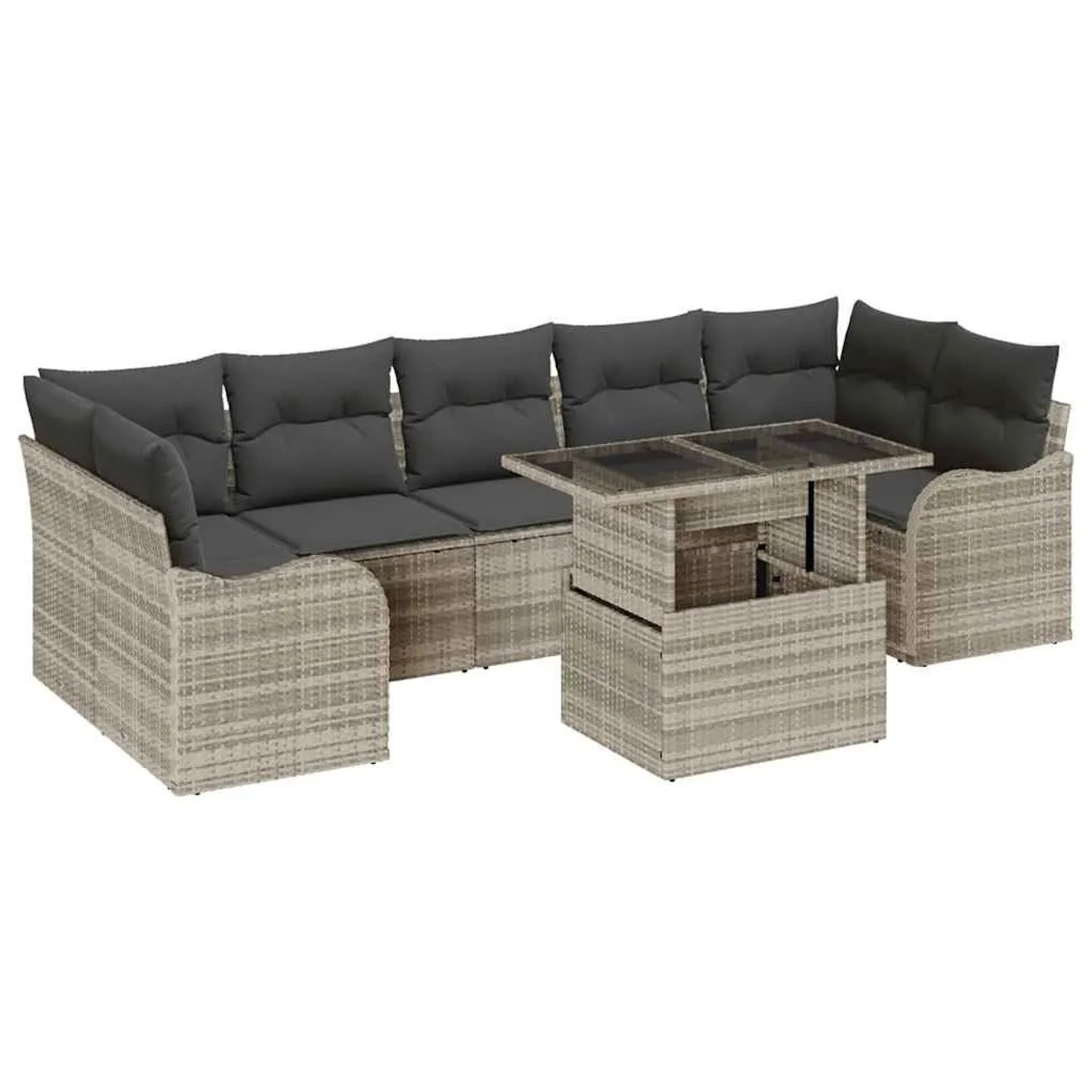 vidaXL Garten-Sofa-Set mit Kissen 8-Tlg Hellgrau Poly Rattan 3357155