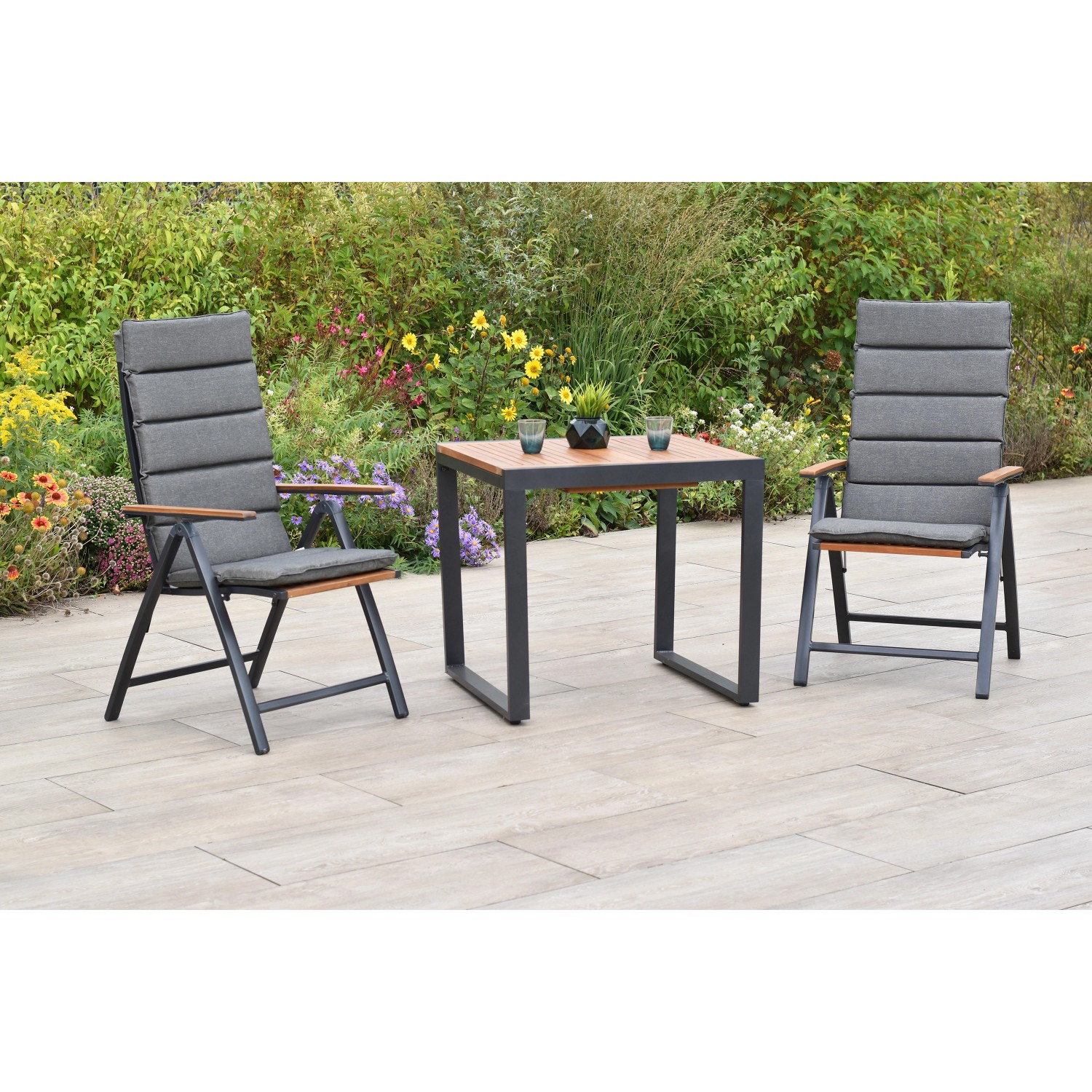Merxx Athos Set 5-tlg. 2 Klappsessel 2 Auflagen Balkon-Tisch Ausziehbar günstig online kaufen