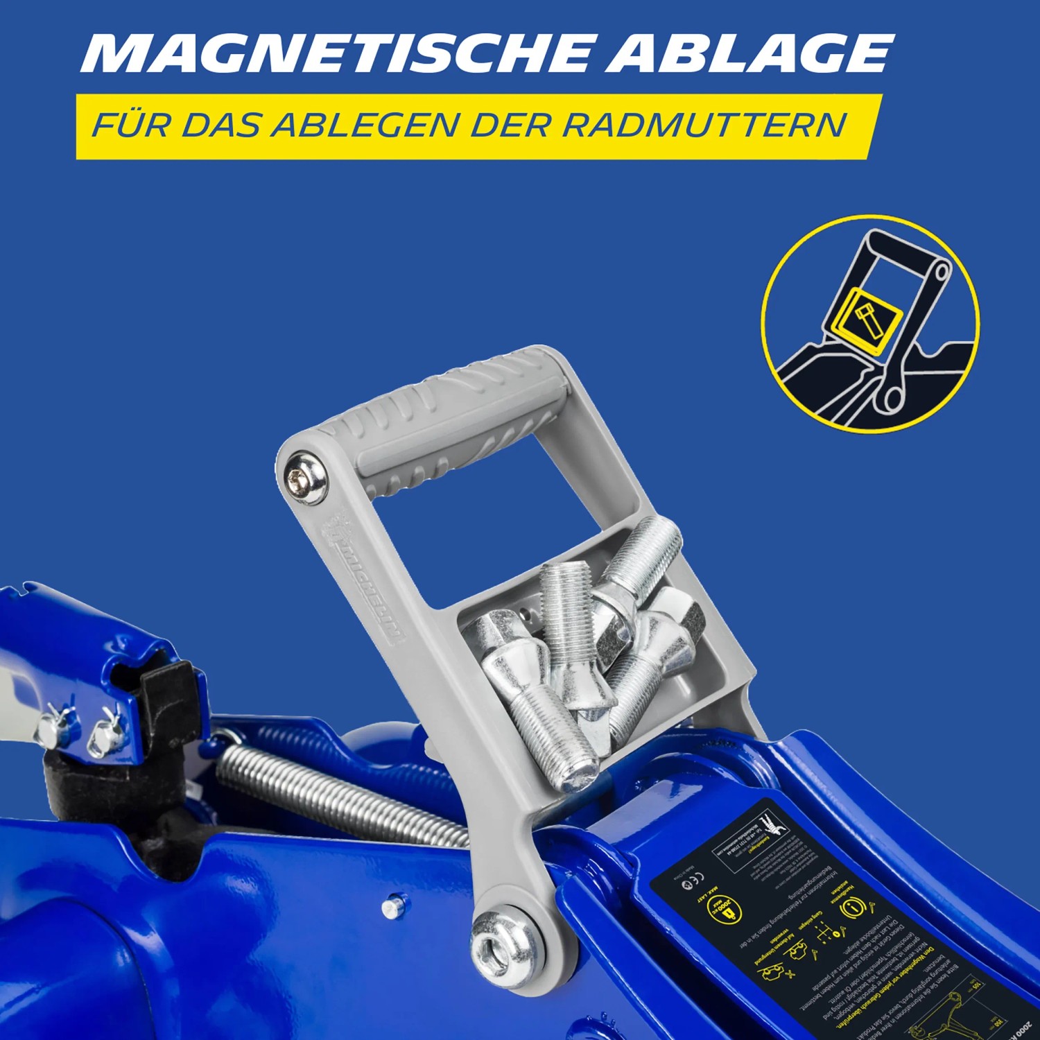 Michelin Hydraulik-Wagenheber (2.000 kg) mit magnetischer Ablage für Radmuttern.