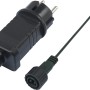 Netzteil und Stecker für LED-Büschellichterkette mit schwarzem Kabel.