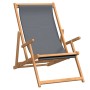 Klappbarer, grauer vidaXL Strandstuhl aus Teakholz für Garten, Strand oder Camping.