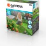 Verpackung des Gardena Start-Set Pipeline für Sprinkler-Systeme mit Anschlussdose und Wassersteckdosen.