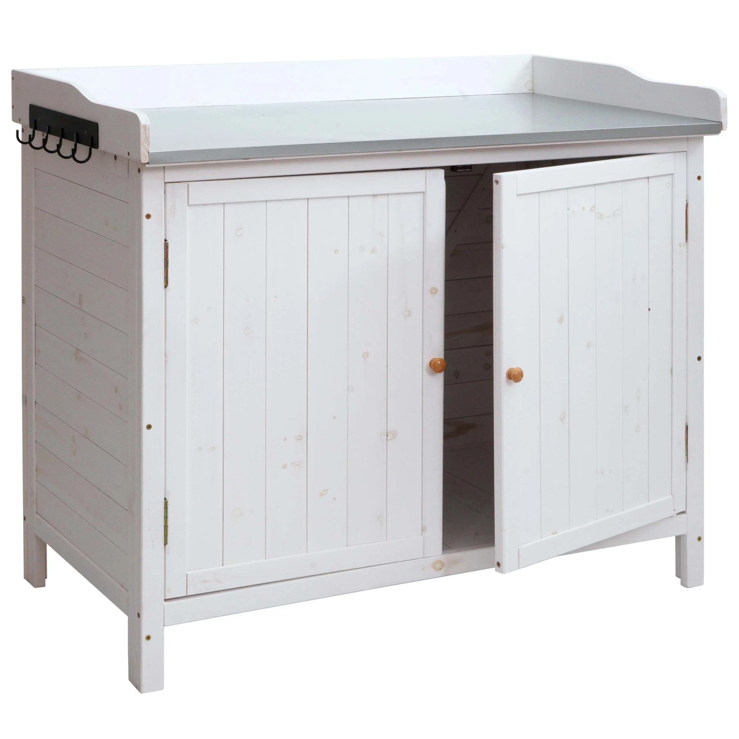 MCW Gartenschrank mit Arbeitsplatte L69 Pflanztisch Holz 86x104x52cm Weiß