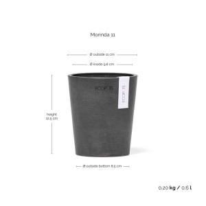 Ecopots Morinda Pflanztopf, dunkelgrau, 11x12,4cm. Ideal für Orchideen und Kräuter, für drinnen und draußen.